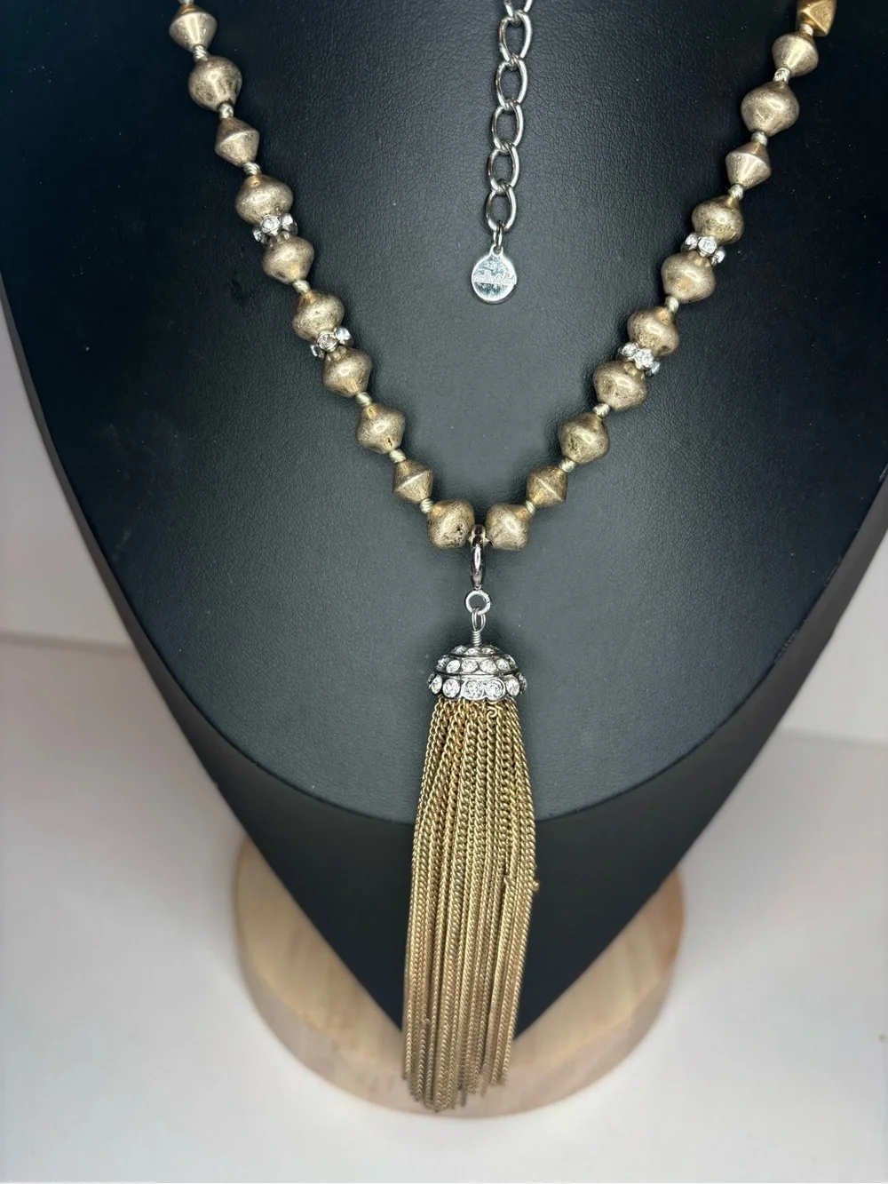 Stella Dot Necklace Milana Tassel Mixed Metals Silver Gold Pave Rhinestones 33”